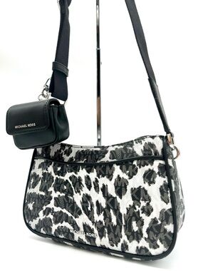 Michael Kors Jet Set Medium Leopard Logo Crossbody Bag W Case for Apple AirPods